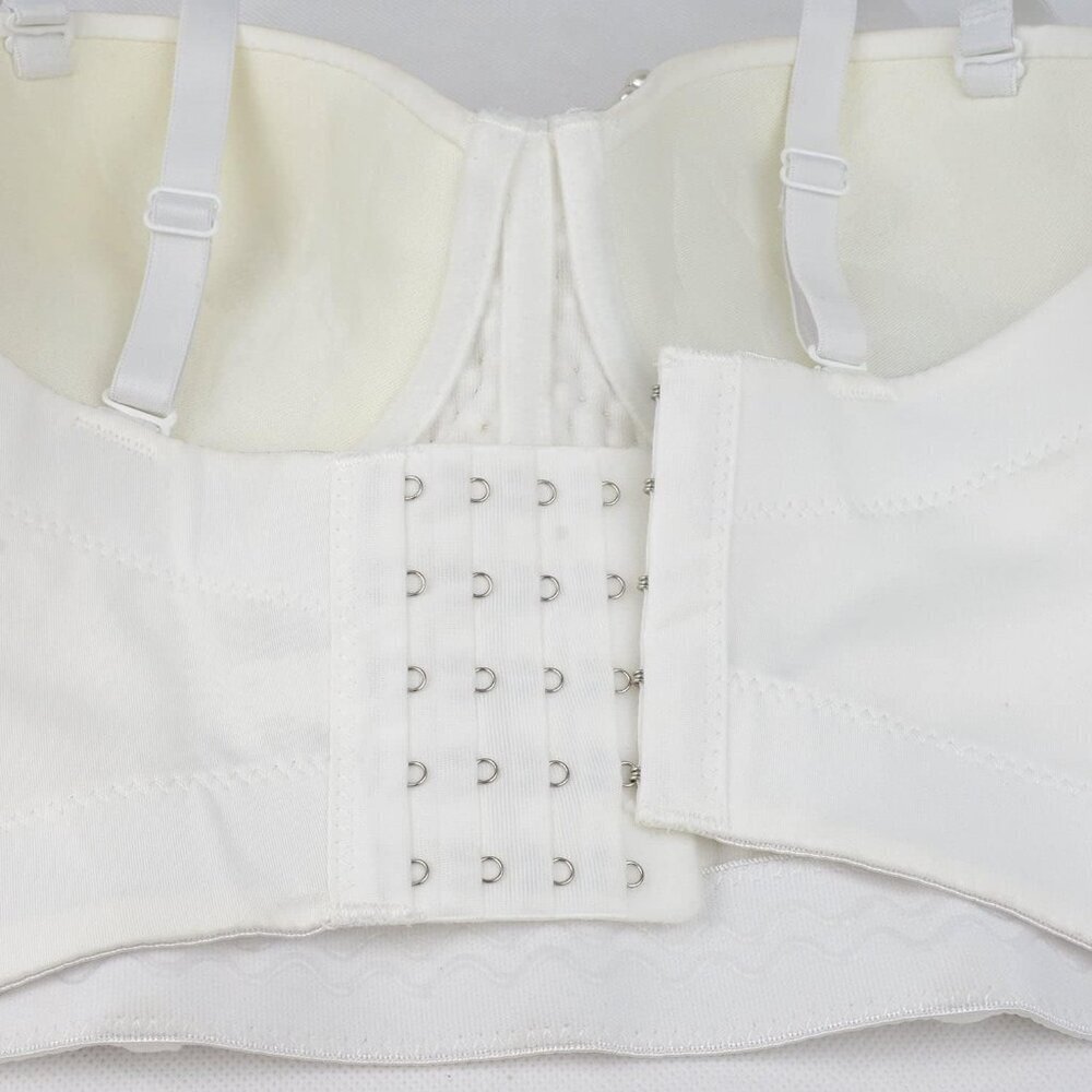 Women White Pearls Beaded Rhinestone Bustier Crop Top Push Up Corset - Picture 5 of 7